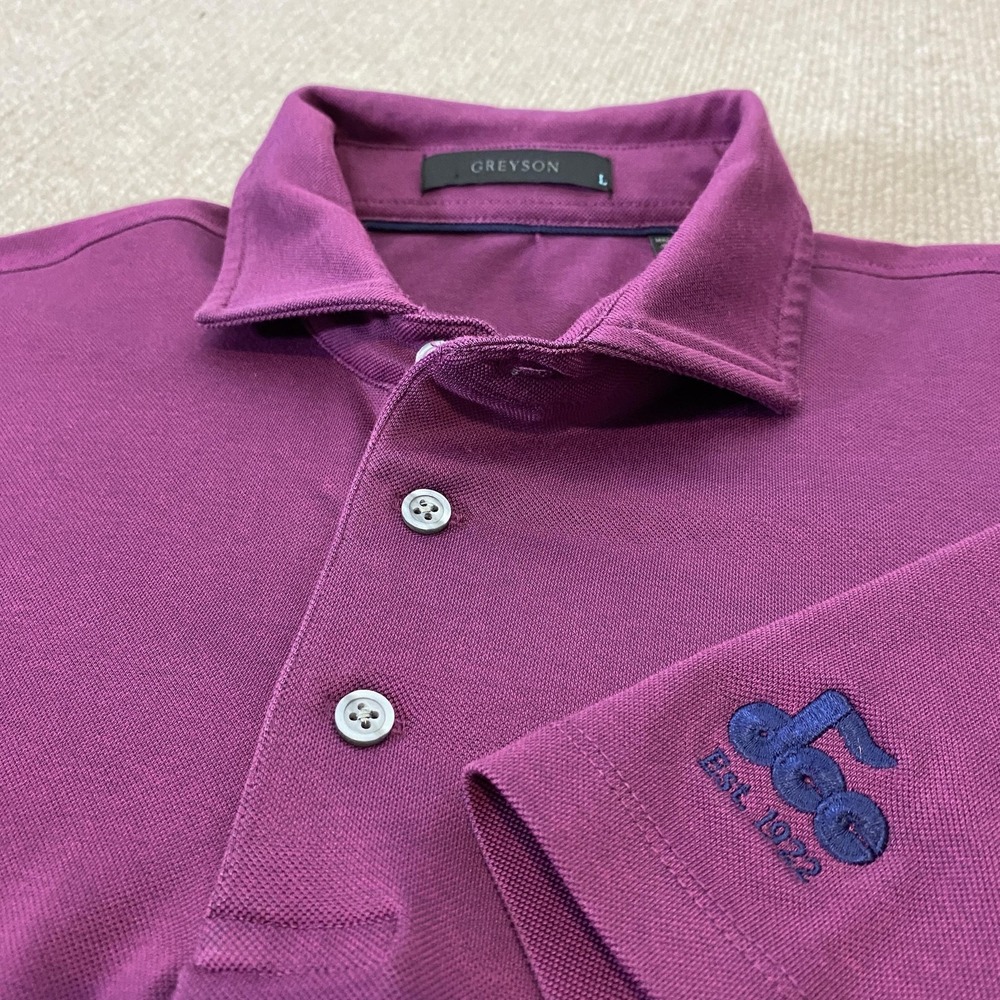 Greyson Polo Shirt Men Large Purple Brrr° Golf Performance DCC Country Club Logo - Picture 1 of 11